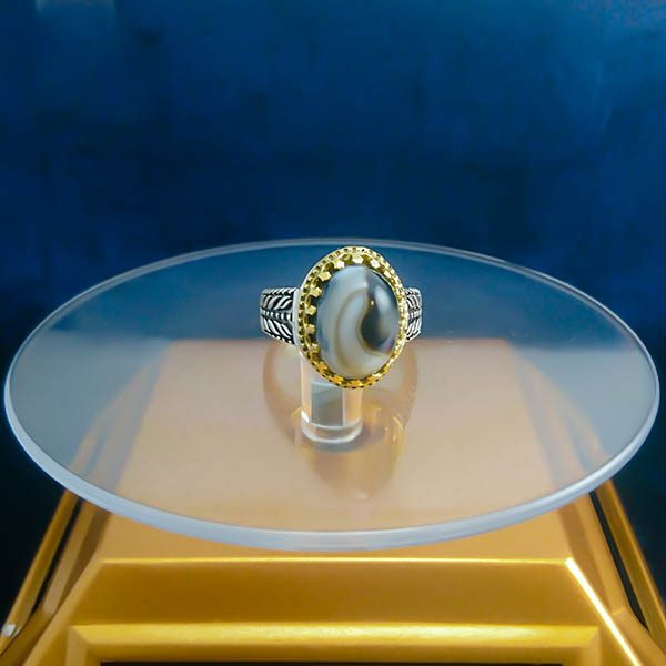 انگشتر نقره مردانه طرح خوشه ای دورطلایی با سنگ عقیق سلیمانی - Image 6