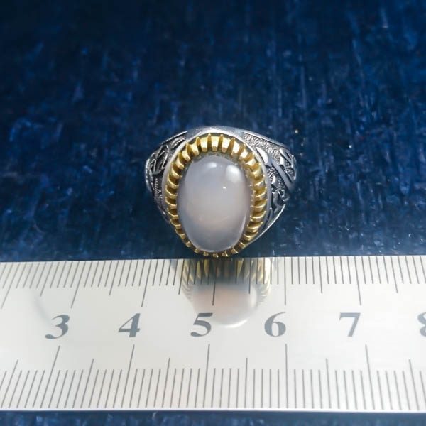 انگشتر نقره مردانه طرح یا ضامن آهو با سنگ عقیق سلیمانی - Image 4