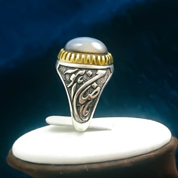 انگشتر نقره مردانه طرح یا ضامن آهو با سنگ عقیق سلیمانی - Image 6