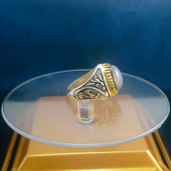 انگشتر نقره مردانه طرح یا ضامن آهو با سنگ عقیق سلیمانی - Image 2