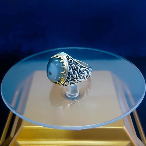 انگشتر نقره مردانه طرح یا محمد با سنگ عقیق سلیمانی - Image 4