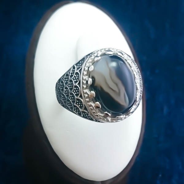 انگشتر عقیق سلیمانی مردانه نقره ساده