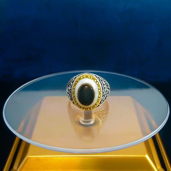 انگشتر نقره مردانه طرح یا علی یا فاطمه با سنگ عقیق سلیمانی (باباقوری) - Image 4