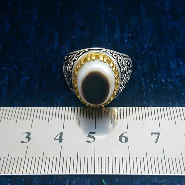 انگشتر نقره مردانه طرح یا علی یا فاطمه با سنگ عقیق سلیمانی (باباقوری) - Image 5