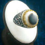 انگشتر نقره مردانه طرح یا علی یا فاطمه با سنگ عقیق سلیمانی (باباقوری)