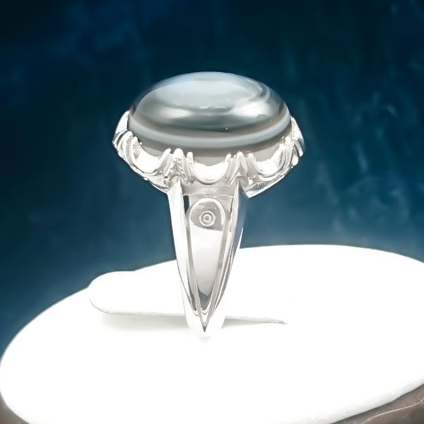 انگشتر نقره مردانه طرح هادی با سنگ عقیق سلیمانی (باباقوری) - Image 2