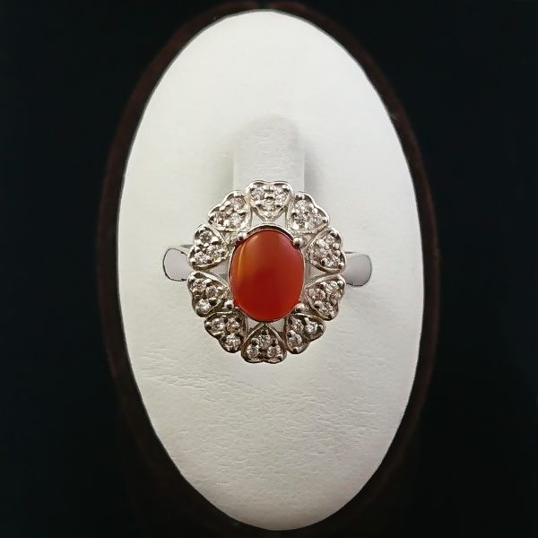 انگشتر نقره زنانه طرح تبسم با سنگ عقیق یمنی سرخ - Image 3