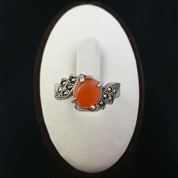 انگشتر نقره زنانه طرح ترگل با سنگ عقیق یمنی سرخ - Image 3