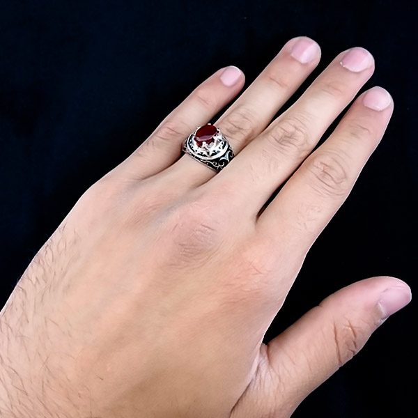 انگشتر نقره مردانه طرح بهراد با سنگ عقیق یمنی سرخ - Image 4