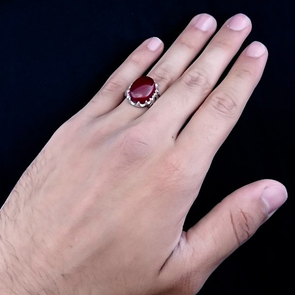 انگشتر نقره مردانه طرح بهنود سنگ عقیق سرخ - Image 3