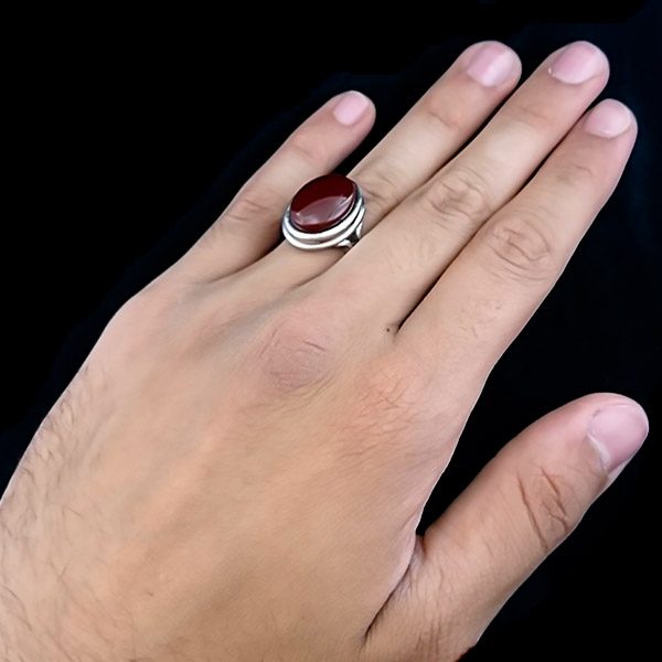 انگشتر نقره مردانه طرح باراد سنگ عقیق یمنی سرخ - Image 3