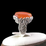 انگشتر نقره مردانه طرح باهر با سنگ عقیق یمنی سرخ - Image 4