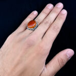 انگشتر نقره مردانه طرح باهر با سنگ عقیق یمنی سرخ - Image 6
