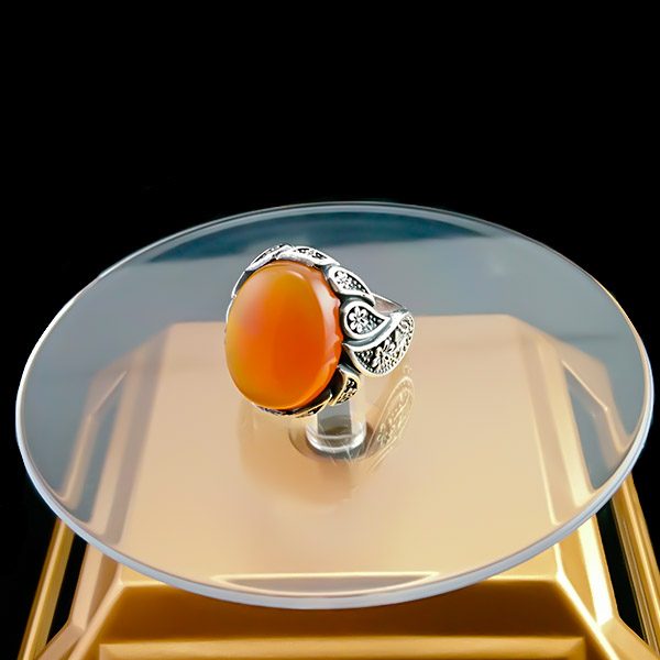 انگشتر نقره مردانه طرح باهر با سنگ عقیق یمنی سرخ - Image 2