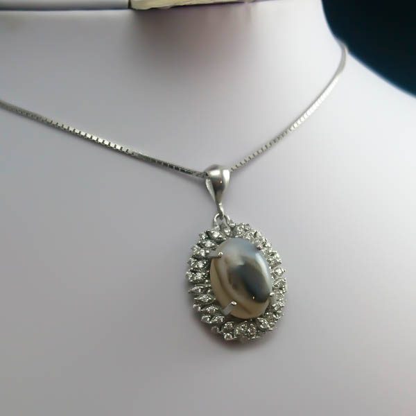 گردنبند نقره زنانه طرح ستایش با سنگ عقیق سلیمانی - Image 3