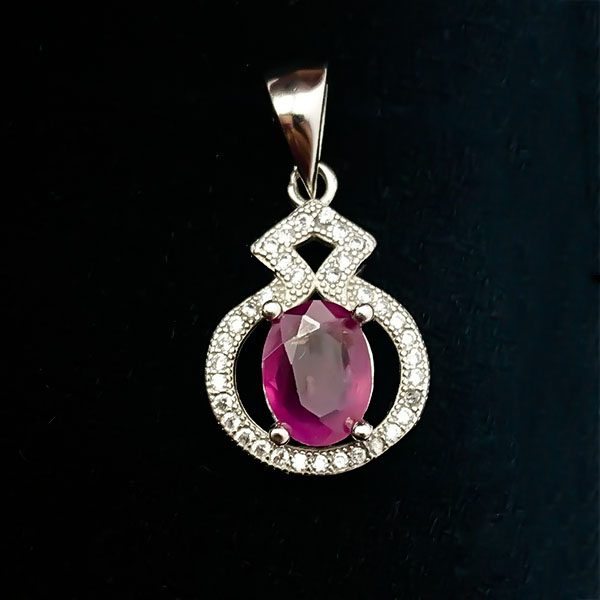 گردنبند نقره زنانه طرح بهارناز با سنگ یاقوت سرخ الماس تراش - Image 3