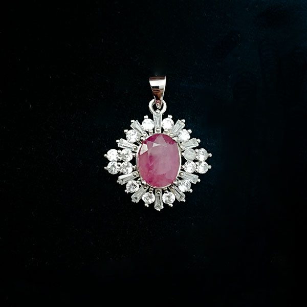 گردنبند نقره زنانه طرح بهارین با سنگ یاقوت سرخ الماس تراش - Image 3