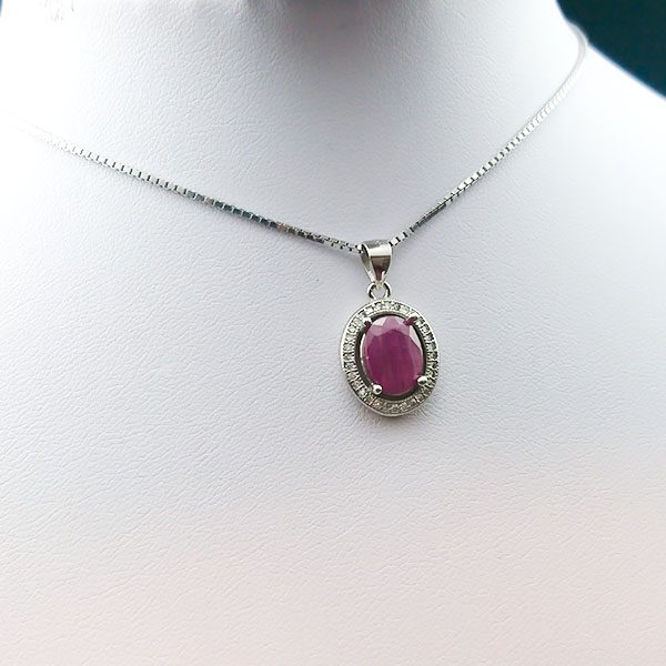 گردنبند نقره زنانه طرح بهدیس با سنگ یاقوت سرخ الماس تراش - Image 3