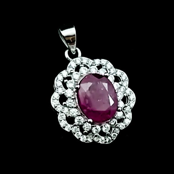 گردنبند نقره زنانه طرح پرنسا با سنگ یاقوت سرخ الماس تراش - Image 4