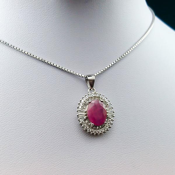 گردنبند نقره زنانه طرح پادمیرا با سنگ یاقوت سرخ الماس تراش - Image 2