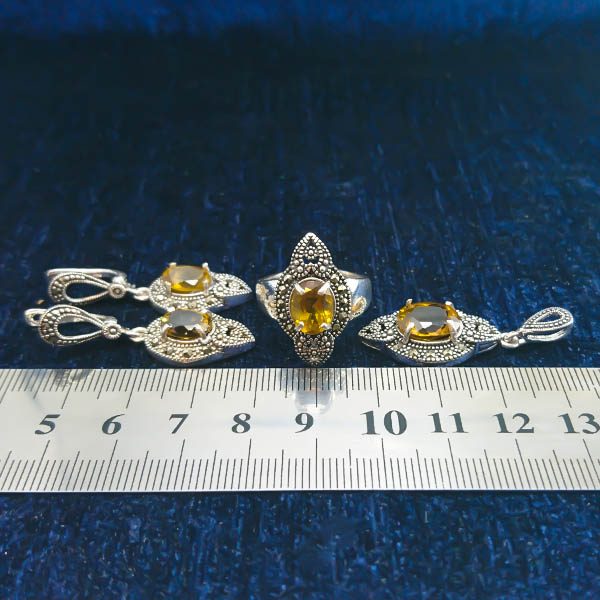 نیم ست نقره زنانه طرح آیسان با سنگ الکساندریت الماس تراش - Image 4