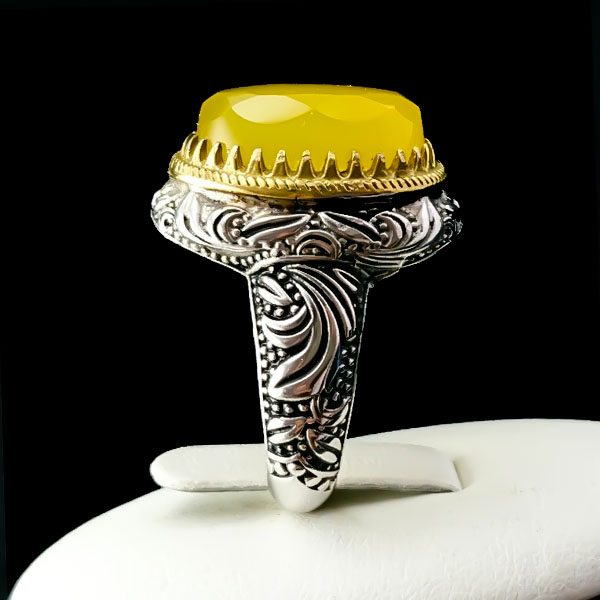 انگشتر نقره مردانه طرح چکاو با سنگ شرف الشمس + حکاکی - Image 3