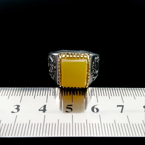 انگشتر نقره مردانه طرح یا حسین با سنگ شرف الشمس مستطیلی + حکاکی - Image 4