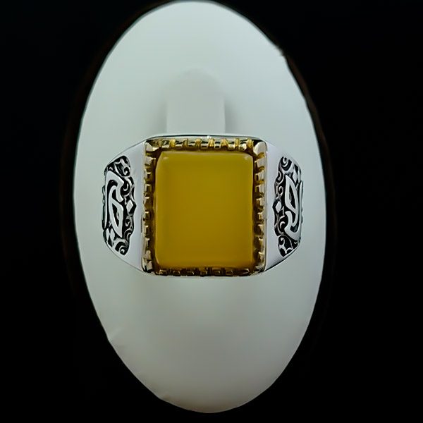 انگشتر نقره مردانه طرح یا حسین با سنگ شرف الشمس مستطیلی + حکاکی - Image 3