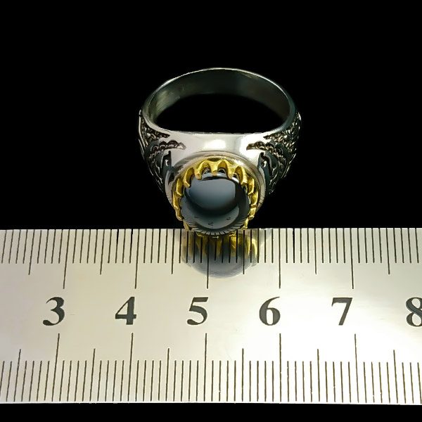 انگشتر نقره مردانه طرح فانتزی یا علی با سنگ حدید صینی + حکاکی - Image 5