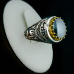 انگشتر نقره مردانه طرح فانتزی یا علی با سنگ حدید صینی + حکاکی