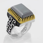 انگشتر نقره مردانه طرح ثاقب با سنگ حدید صینی+حکاکی - Image 8