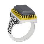 انگشتر نقره مردانه طرح ثاقب با سنگ حدید صینی+حکاکی