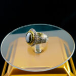 انگشتر نقره مردانه طرح پریام با سنگ حدید صینی+حکاکی - Image 3