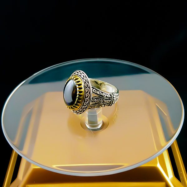 انگشتر نقره مردانه طرح پریام با سنگ حدید صینی+حکاکی - Image 3