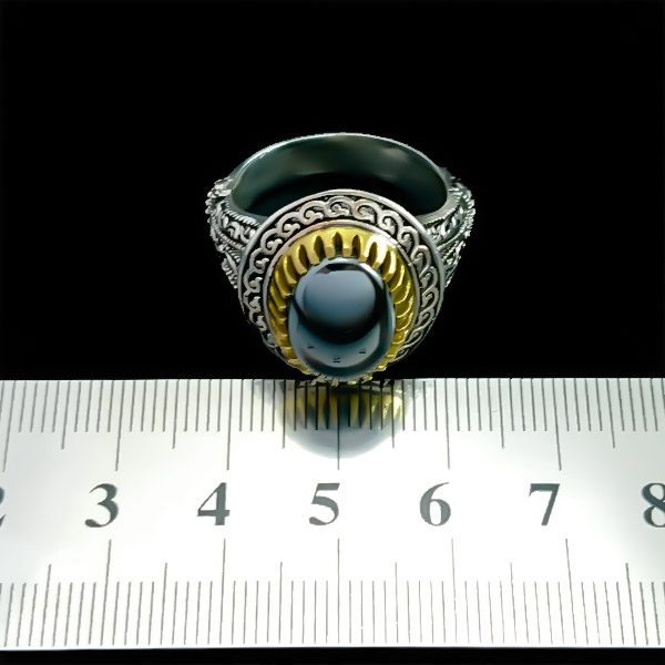 انگشتر نقره مردانه طرح پریام با سنگ حدید صینی+حکاکی - Image 4