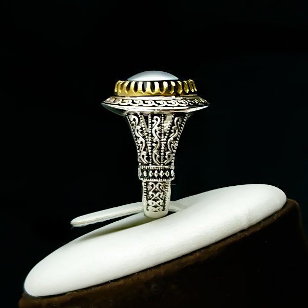 انگشتر نقره مردانه طرح پریام با سنگ حدید صینی+حکاکی - Image 5