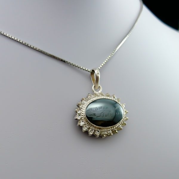 گردنبند زنانه نقره دور جواهری دست ساز با نگین حدید صینی + حکاکی - Image 4