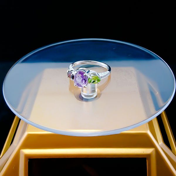 انگشتر نقره زنانه سه نگین فاخر طرح هلینا با سنگ های معدنی اصل - Image 4