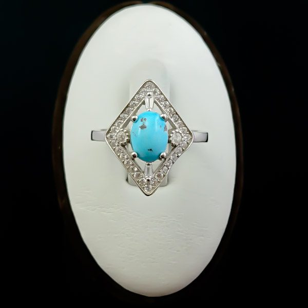 انگشتر نقره زنانه طرح شادگل با سنگ فیروزه نیشابوری - Image 3