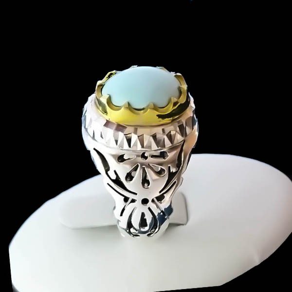 انگشتر نقره مردانه دست ساز طرح حسام با سنگ فیروزه نیشابوری - Image 5