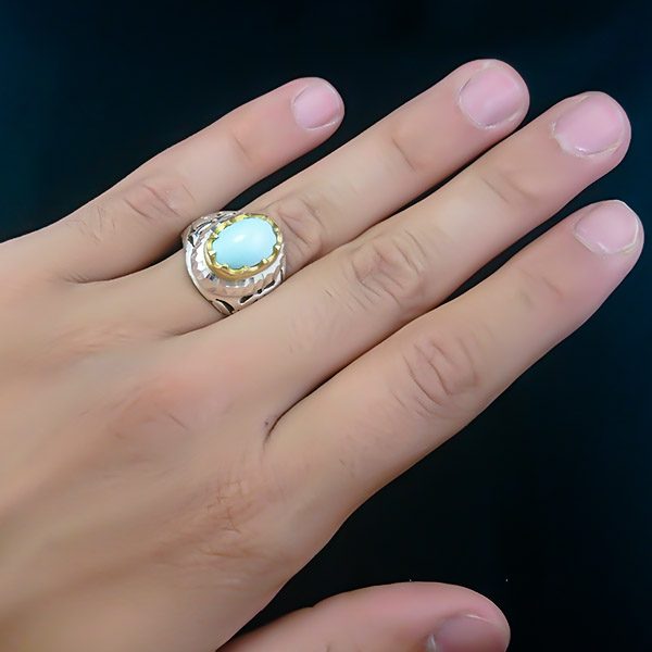 انگشتر نقره مردانه دست ساز طرح حسام با سنگ فیروزه نیشابوری - Image 6