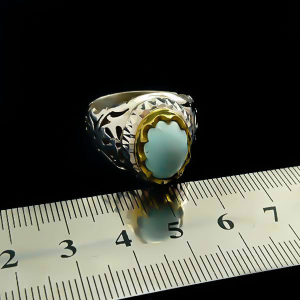 انگشتر نقره مردانه دست ساز طرح حسام با سنگ فیروزه نیشابوری - Image 3