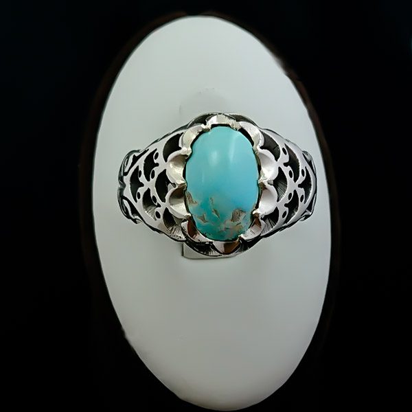 انگشتر نقره مردانه دست ساز طرح ثامن با سنگ فیروزه نیشابوری - Image 5