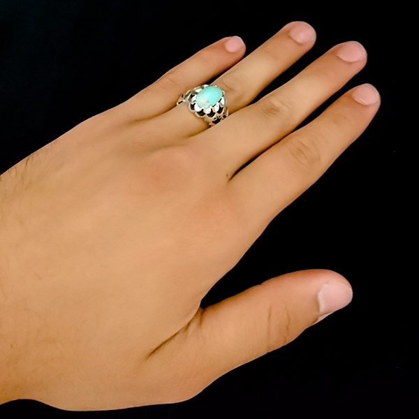 انگشتر نقره مردانه دست ساز طرح ثامن با سنگ فیروزه نیشابوری - Image 2