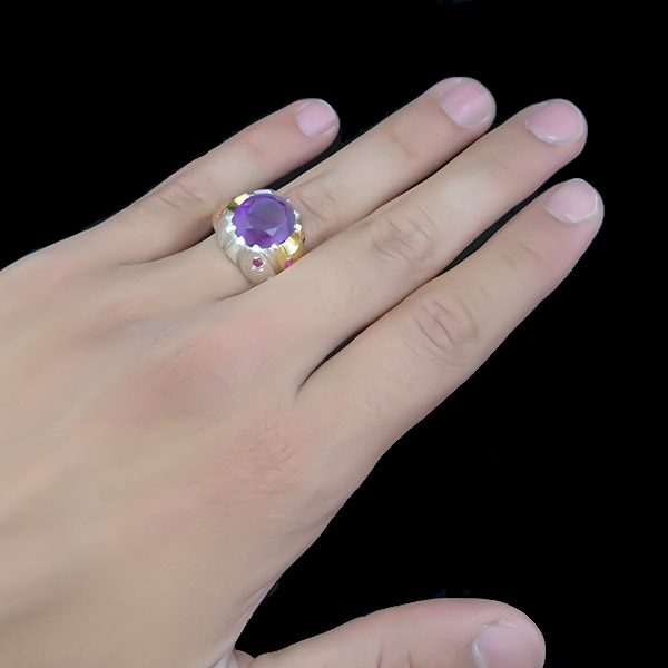 انگشتر نقره طرح حامی با سنگ آمیتیست الماس تراش - Image 3