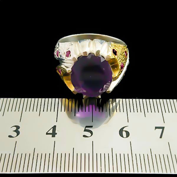 انگشتر نقره طرح حامی با سنگ آمیتیست الماس تراش - Image 4