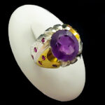 انگشتر نقره طرح حامی با سنگ آمیتیست الماس تراش