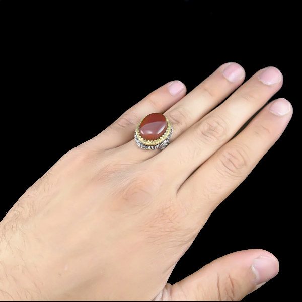 انگشتر نقره مردانه طرح حانان با سنگ عقیق یمنی سرخ - Image 3