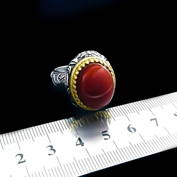 انگشتر نقره مردانه طرح حانان با سنگ عقیق یمنی سرخ - Image 4