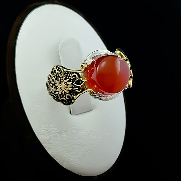 انگشتر عقیق یمنی سرخ مردانه نقره مجلسی